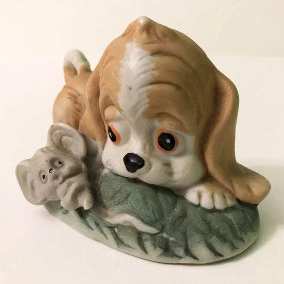 Vintage Puppy Dog and Mouse Ceramic Figurine Made in Taiwan 2.5 Inch Tall - Picture 13 of 14